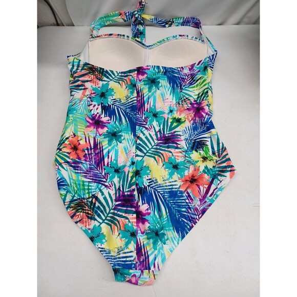 Catalina One-Piece Swimsuit Black Floral XL (16-18) Padded Bra Halter Style - Picture 3 of 7
